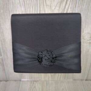 Carolyne Barton Night Crossbody Shoulder Purse Black Satin Flower Front Ribbon